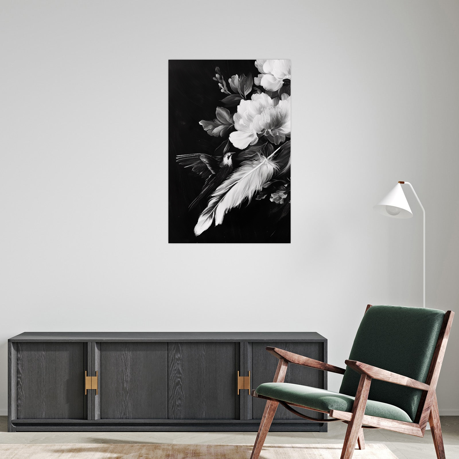 Umetnička slika ​Crno belo cveće na platnu - NS Canvas Shop