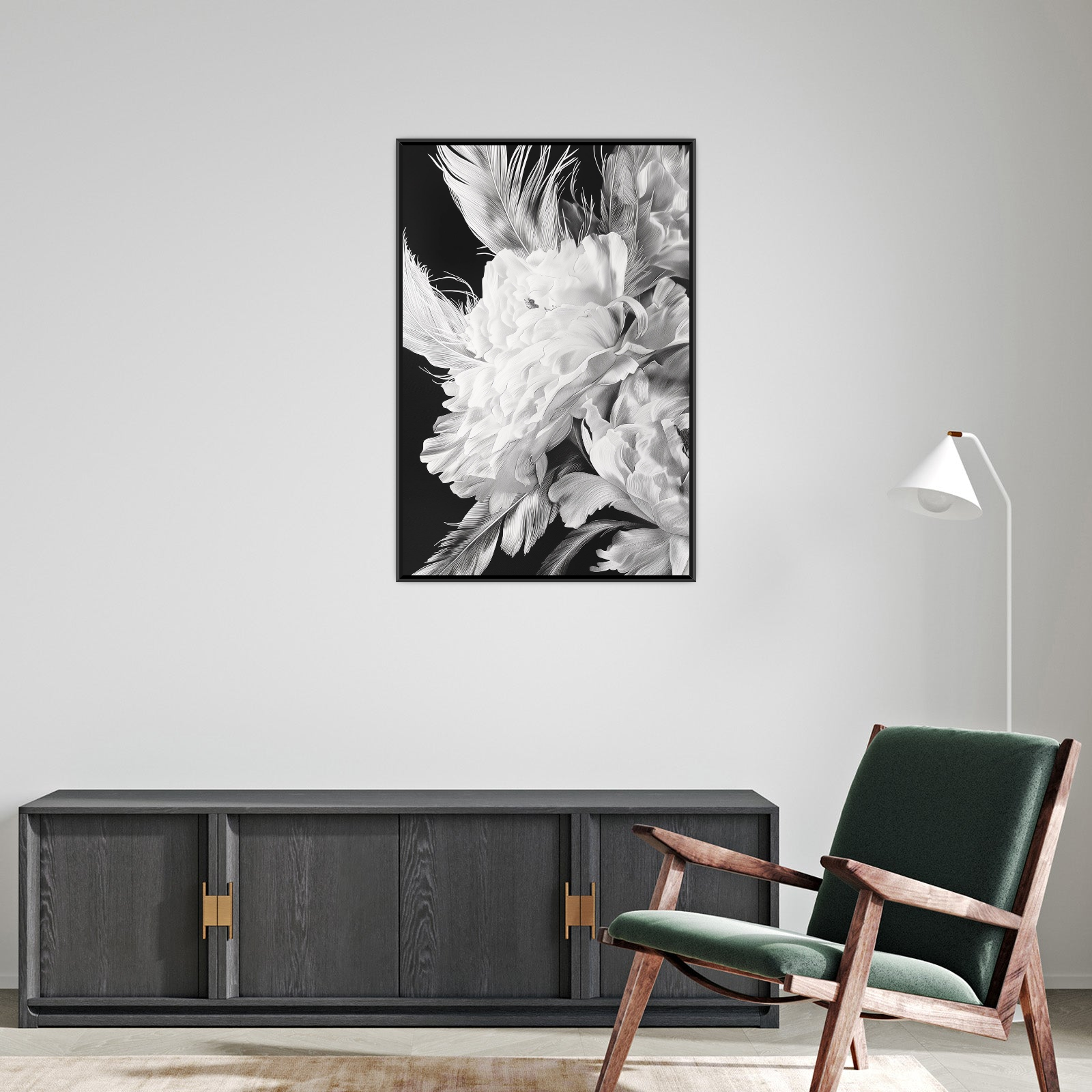 Umetnička slika ​Crno belo cveće 2 na platnu - NS Canvas Shop