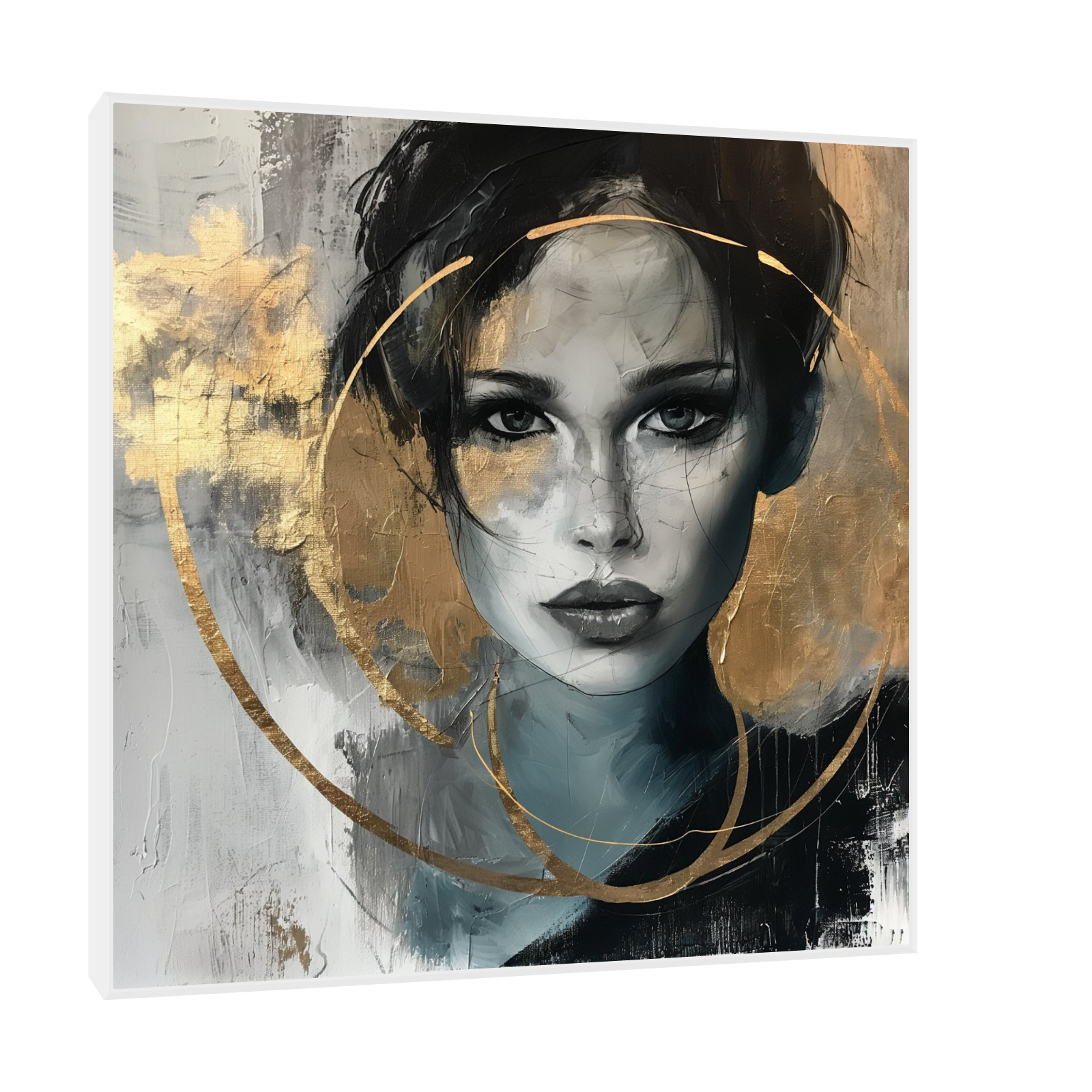 Umetnička slika ​Dama u zlatnom krugu na platnu - NS Canvas Shop