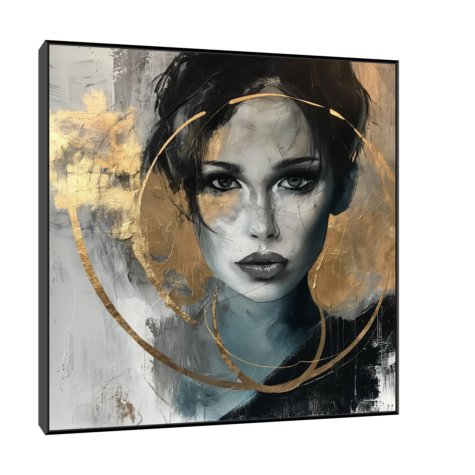 Umetnička slika ​Dama u zlatnom krugu na platnu - NS Canvas Shop