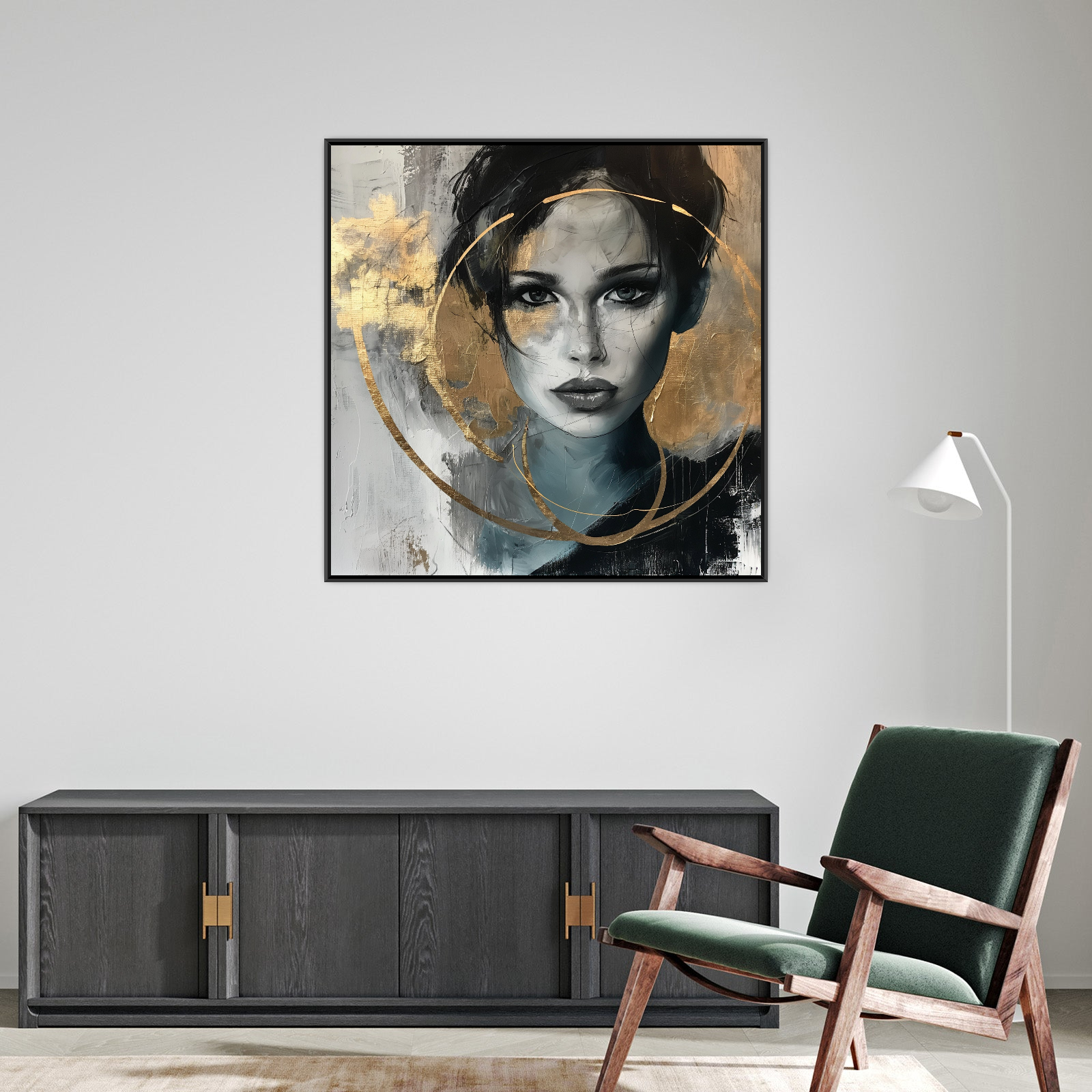 Umetnička slika ​Dama u zlatnom krugu na platnu - NS Canvas Shop