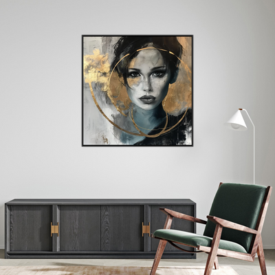 Umetnička slika ​Dama u zlatnom krugu na platnu - NS Canvas Shop