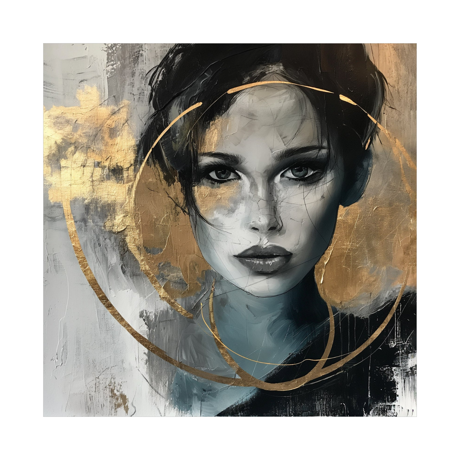 Umetnička slika ​Dama u zlatnom krugu na platnu - NS Canvas Shop