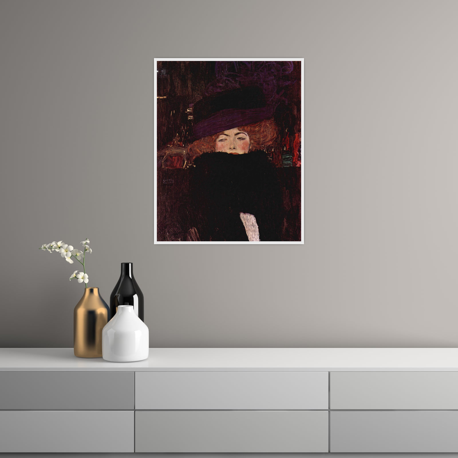 Umetnička slika ​Dame mit Hut und Federboa, Gustav Klimt na platnu - NS Canvas Shop