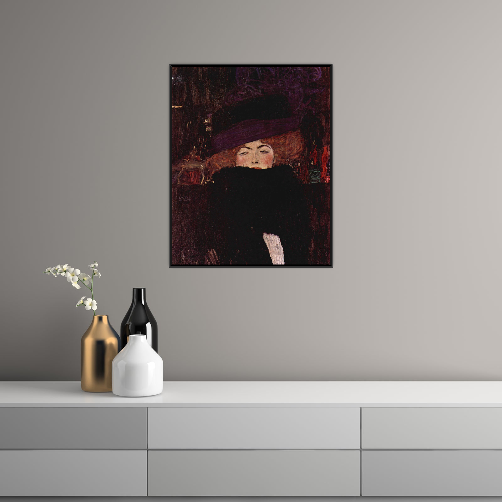 Umetnička slika ​Dame mit Hut und Federboa, Gustav Klimt na platnu - NS Canvas Shop