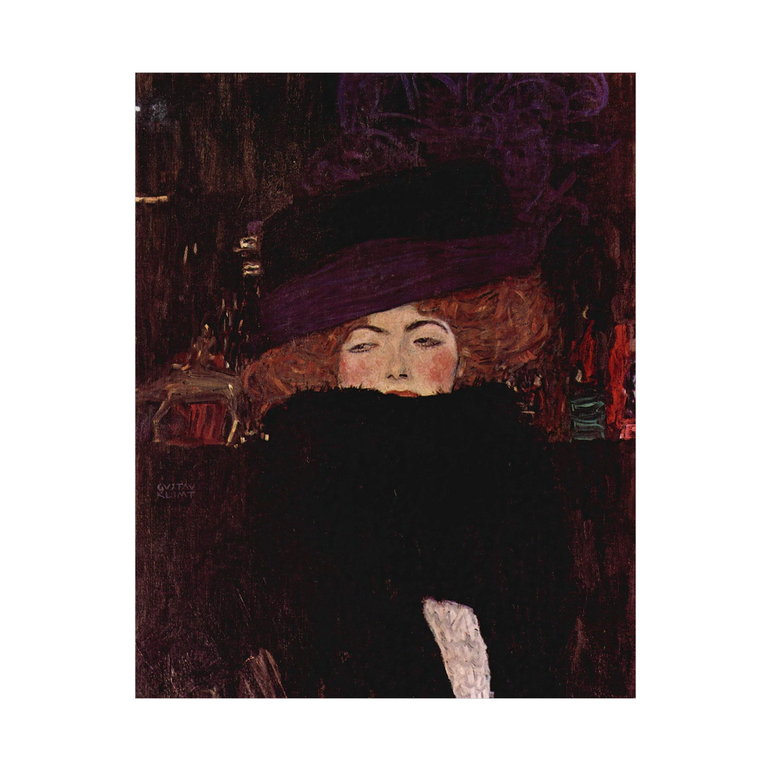 Umetnička slika ​Dame mit Hut und Federboa, Gustav Klimt na platnu - NS Canvas Shop