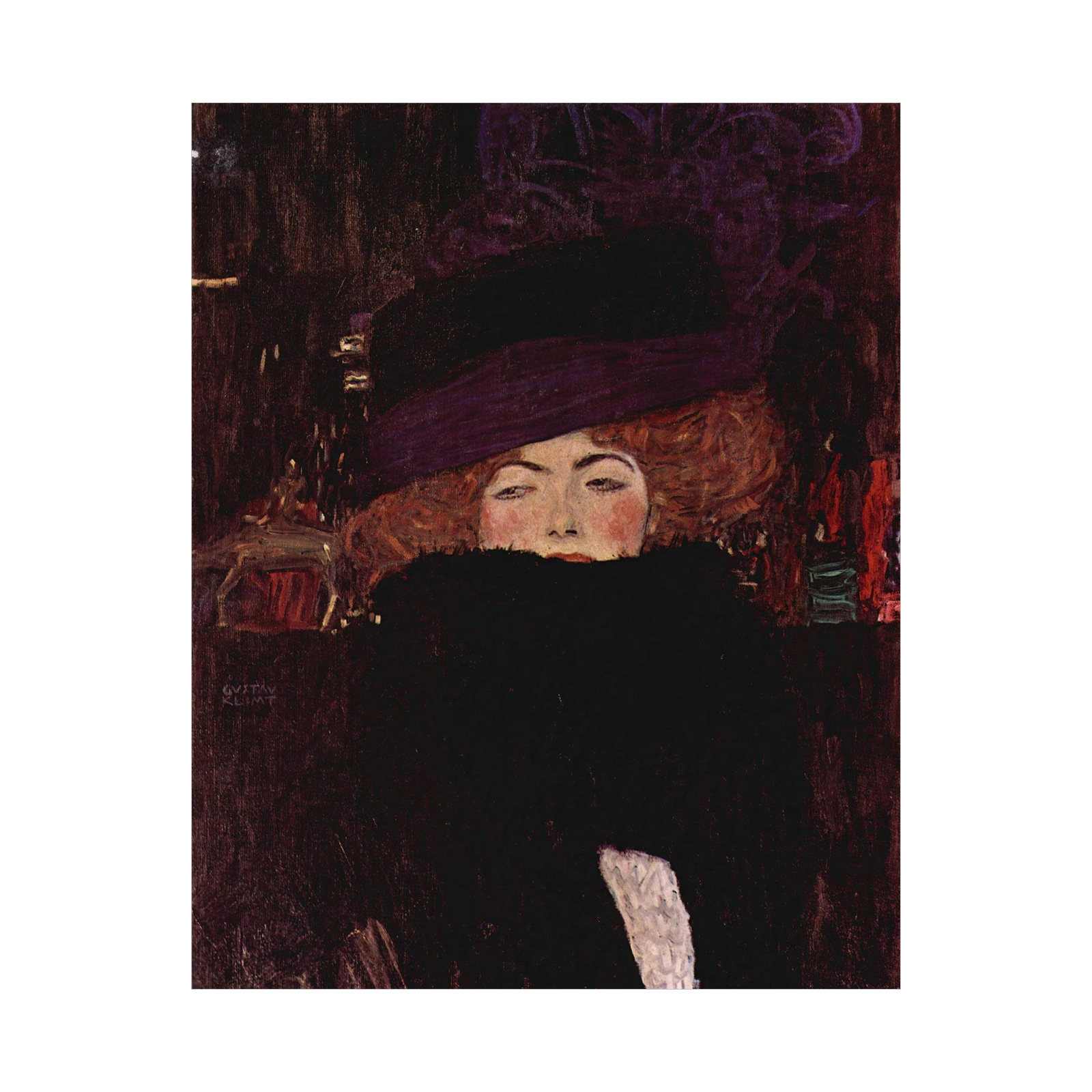 Umetnička slika ​Dame mit Hut und Federboa, Gustav Klimt na platnu - NS Canvas Shop