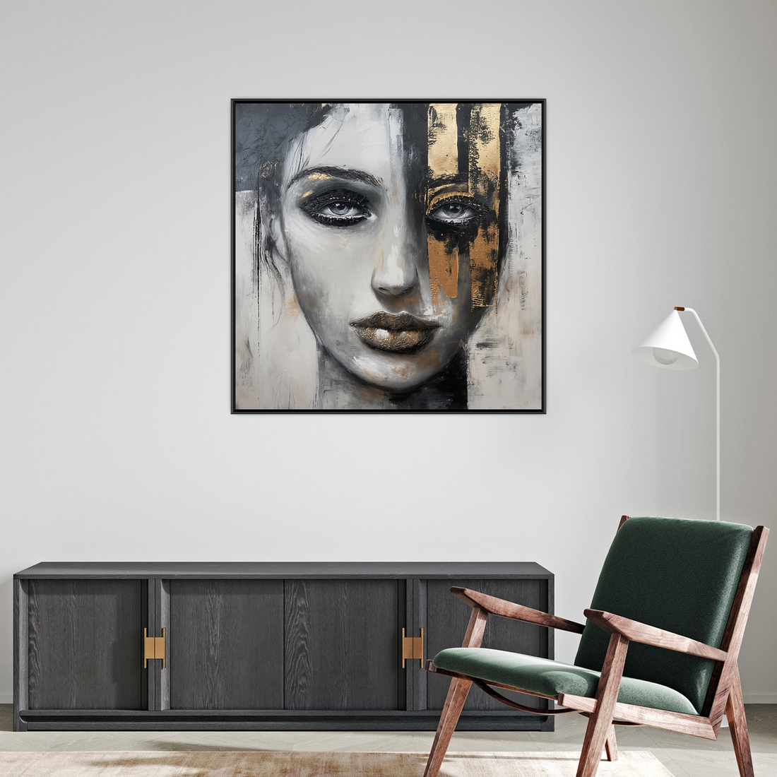 Umetnička slika ​Devojka sa zlatnim detaljem na platnu - NS Canvas Shop