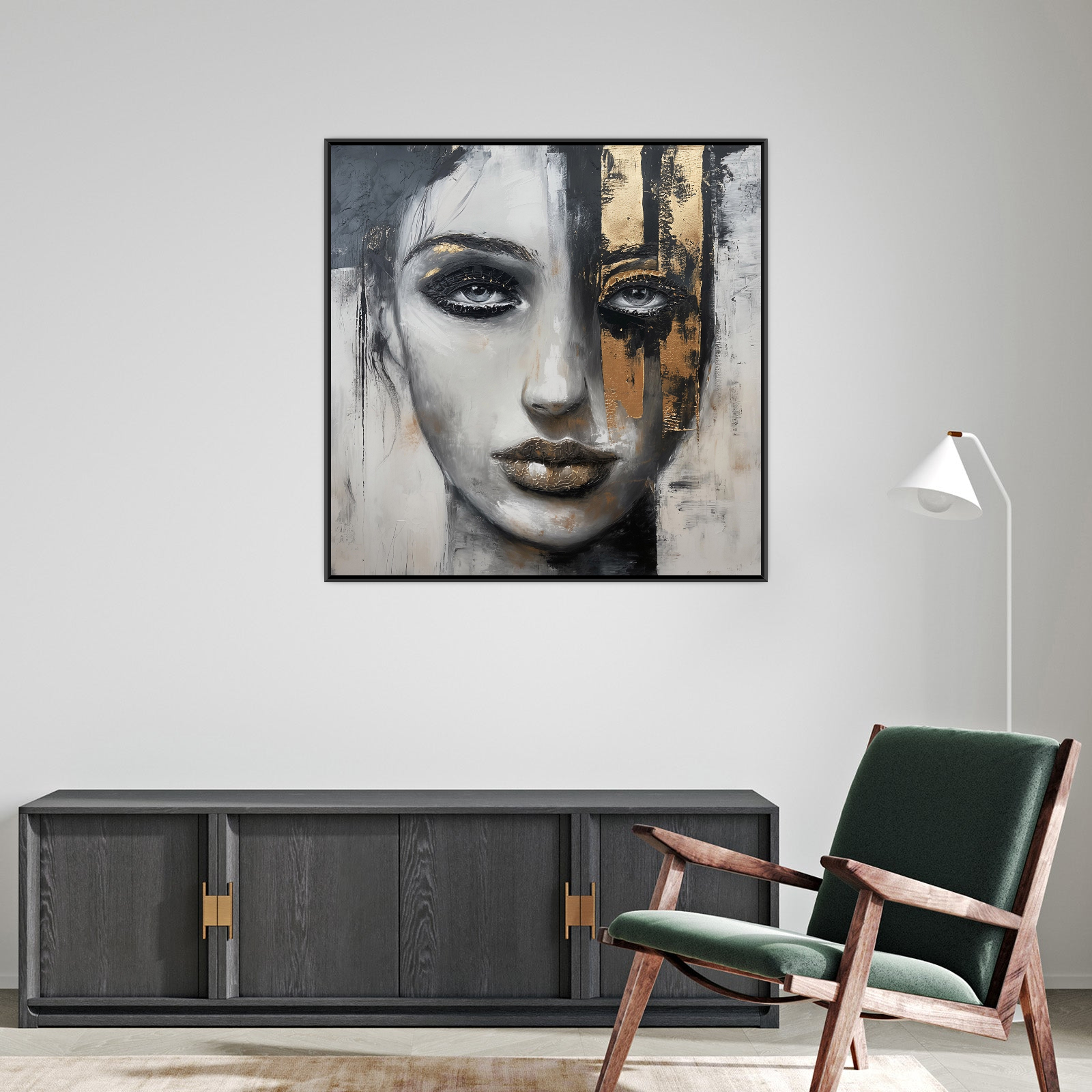 Umetnička slika ​Devojka sa zlatnim detaljem na platnu - NS Canvas Shop