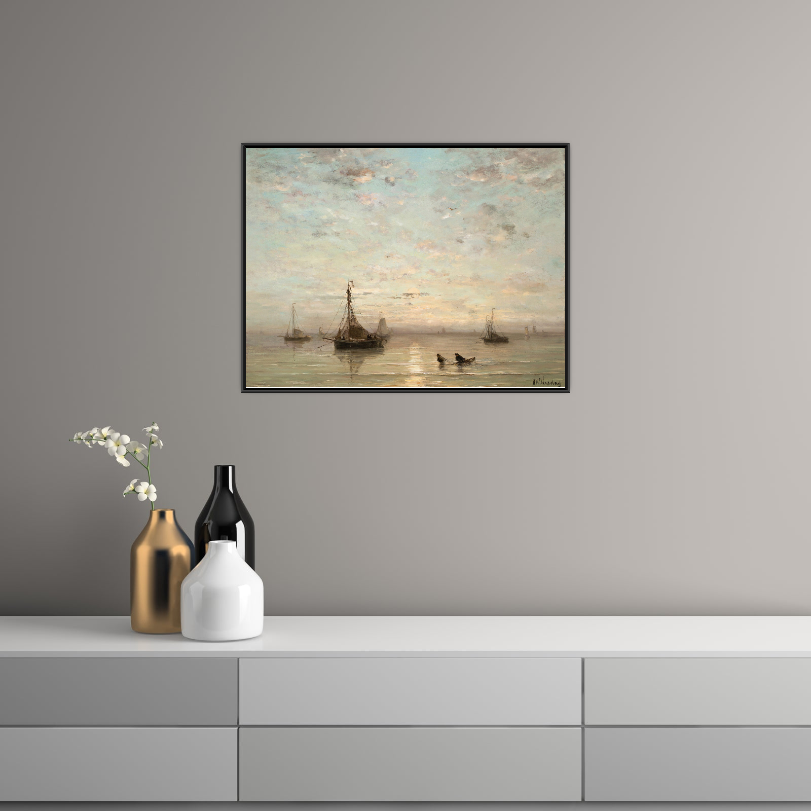 Umetnička slika ​Fishing Boats At Sunset, Hendrik Willem Mesdag na platnu - NS Canvas Shop