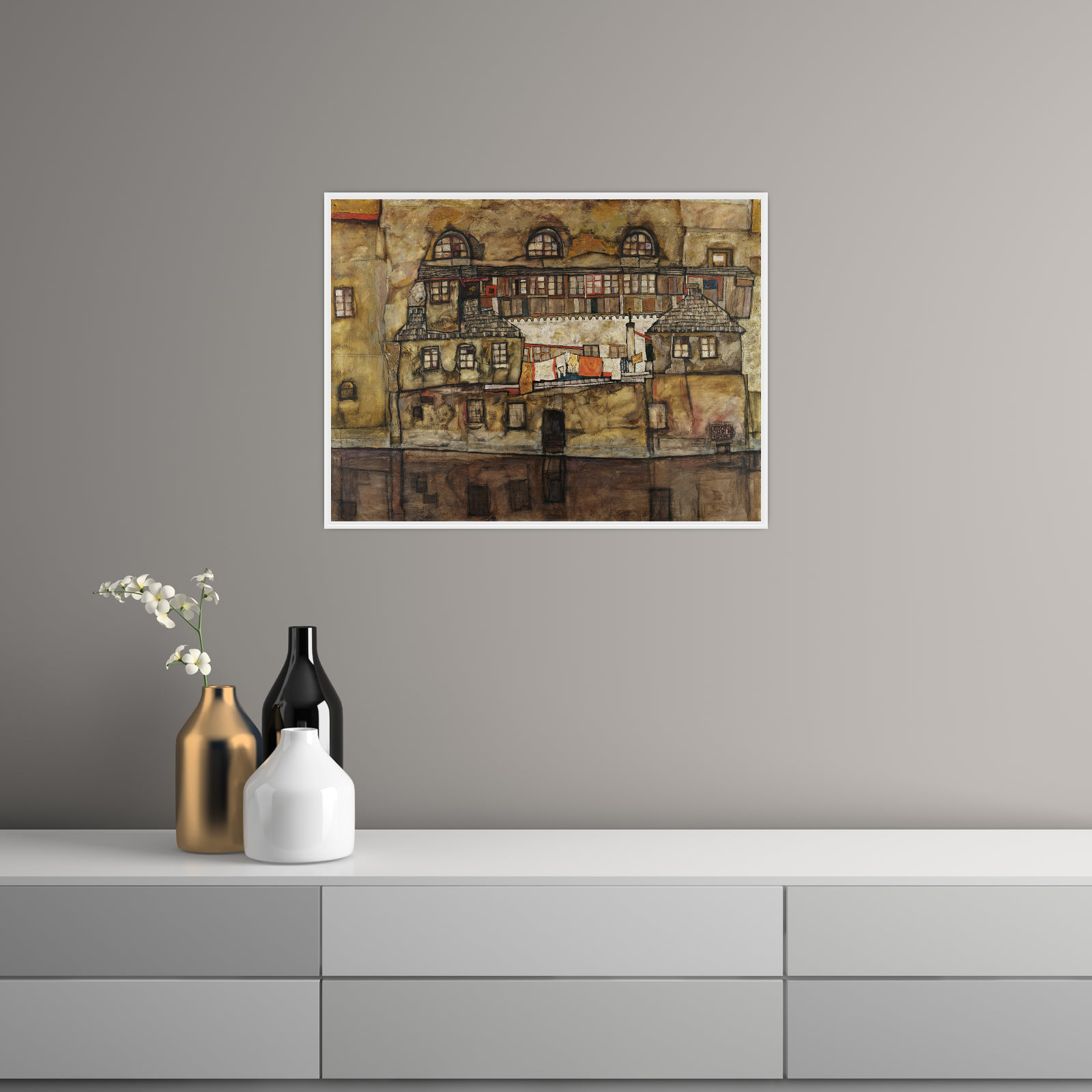 Umetnička slika ​House Wall on the River, Egon Schiele na platnu - NS Canvas Shop