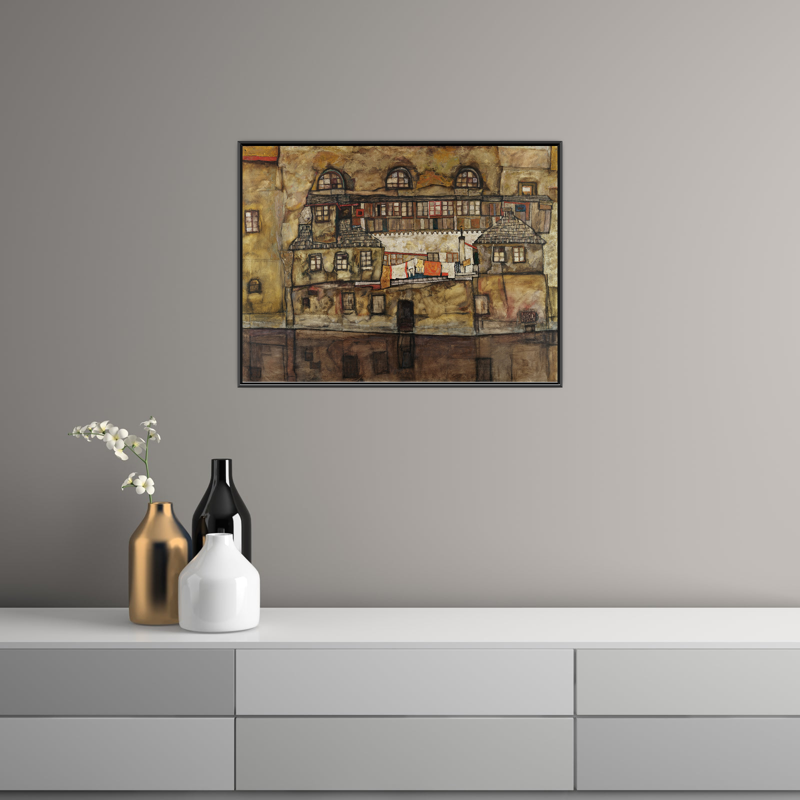 Umetnička slika ​House Wall on the River, Egon Schiele na platnu - NS Canvas Shop