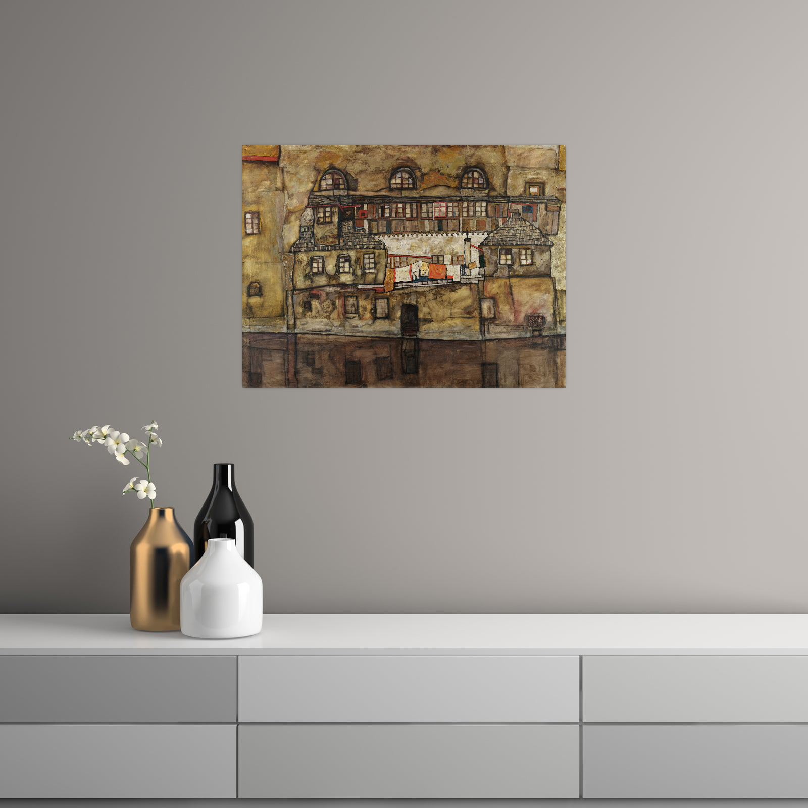 Umetnička slika ​House Wall on the River, Egon Schiele na platnu - NS Canvas Shop