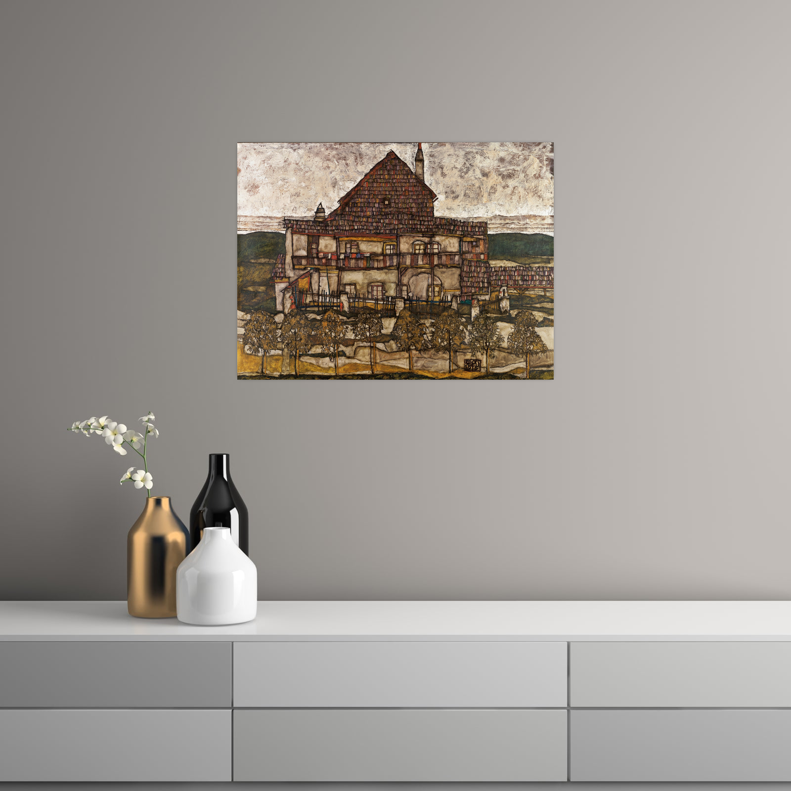 Umetnička slika ​House with Shingle Roof, Egon Schiele na platnu - NS Canvas Shop