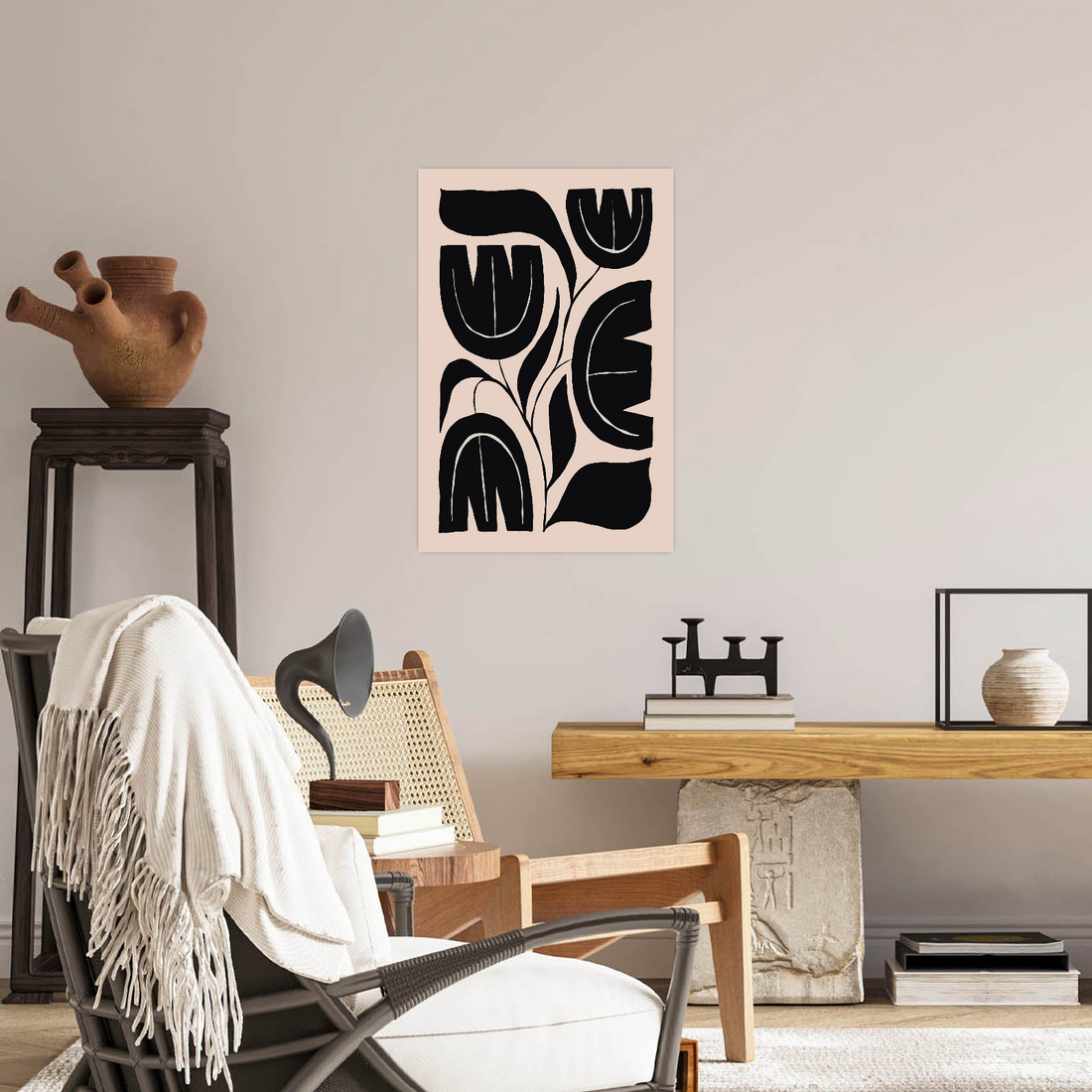 Minimalistička crno-bež ilustracija cvetova