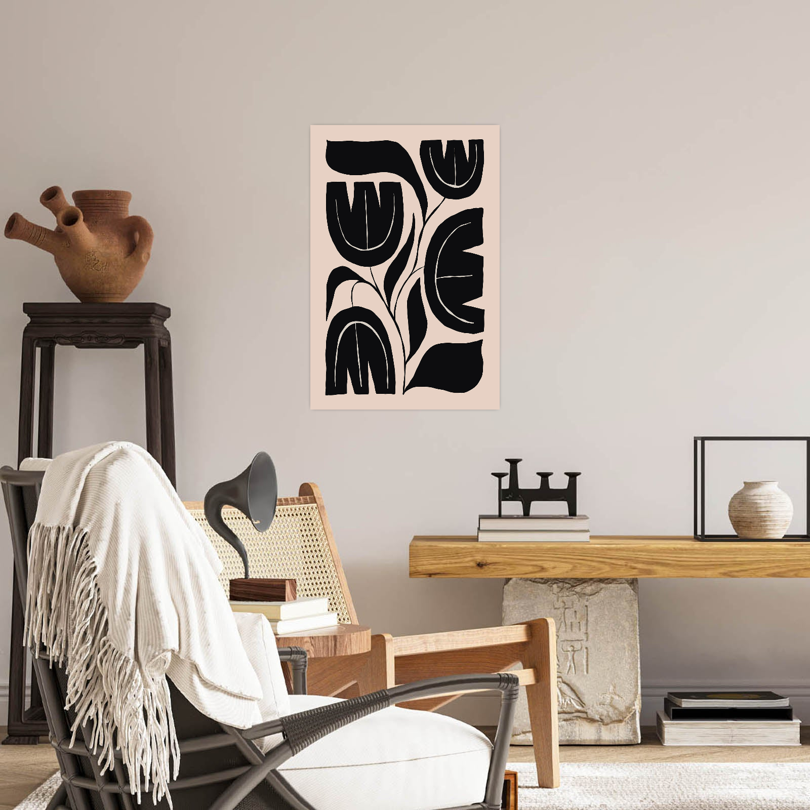 Minimalistička crno-bež ilustracija cvetova