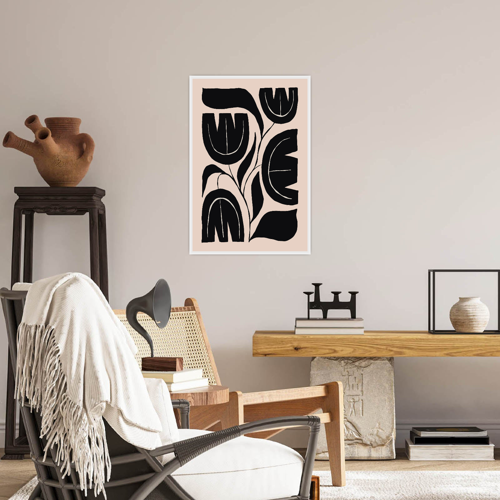 Minimalistička crno-bež ilustracija cvetova