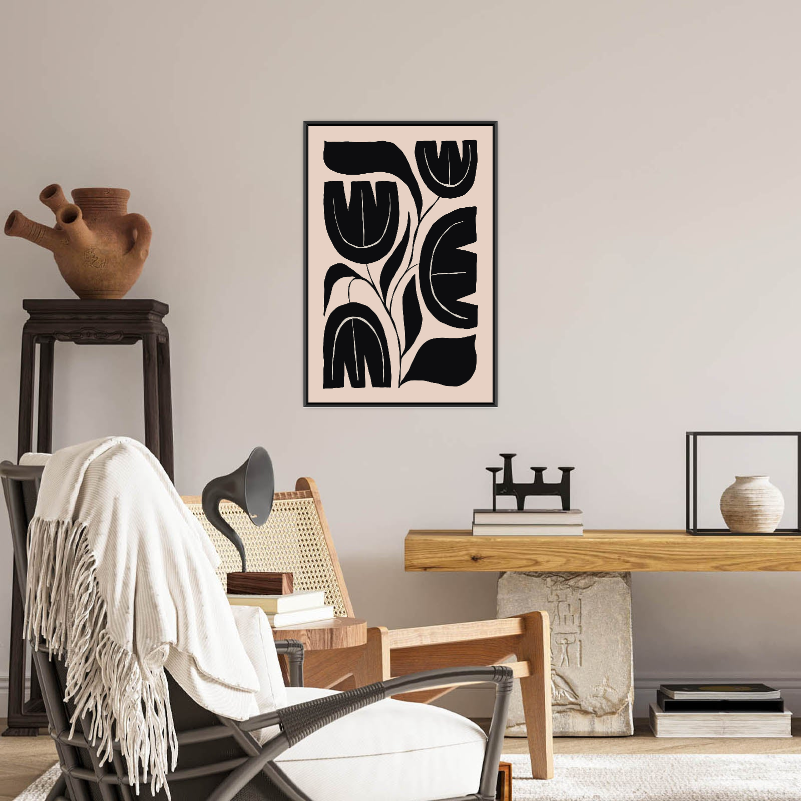 Minimalistička crno-bež ilustracija cvetova