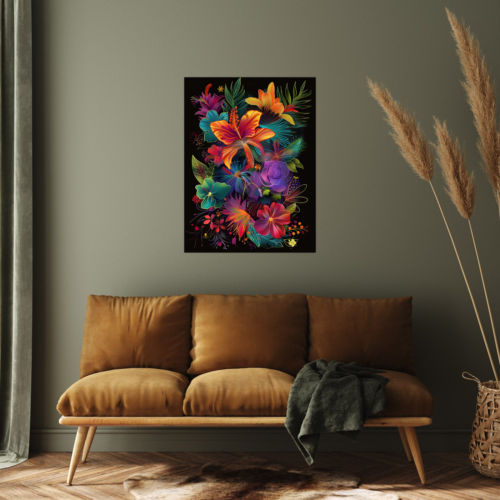 Umetnička slika ​Neon cveće na platnu - NS Canvas Shop