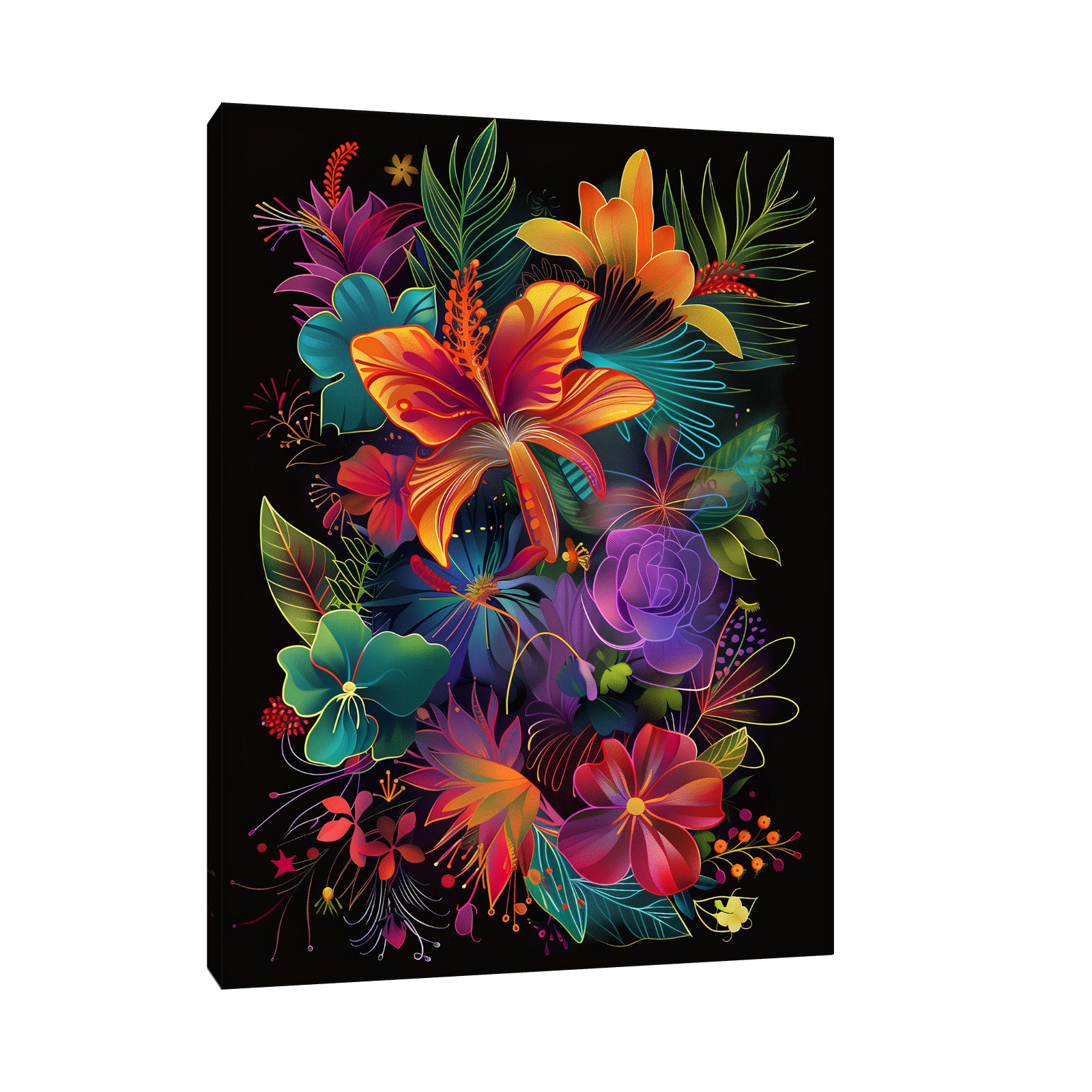 Umetnička slika ​Neon cveće na platnu - NS Canvas Shop