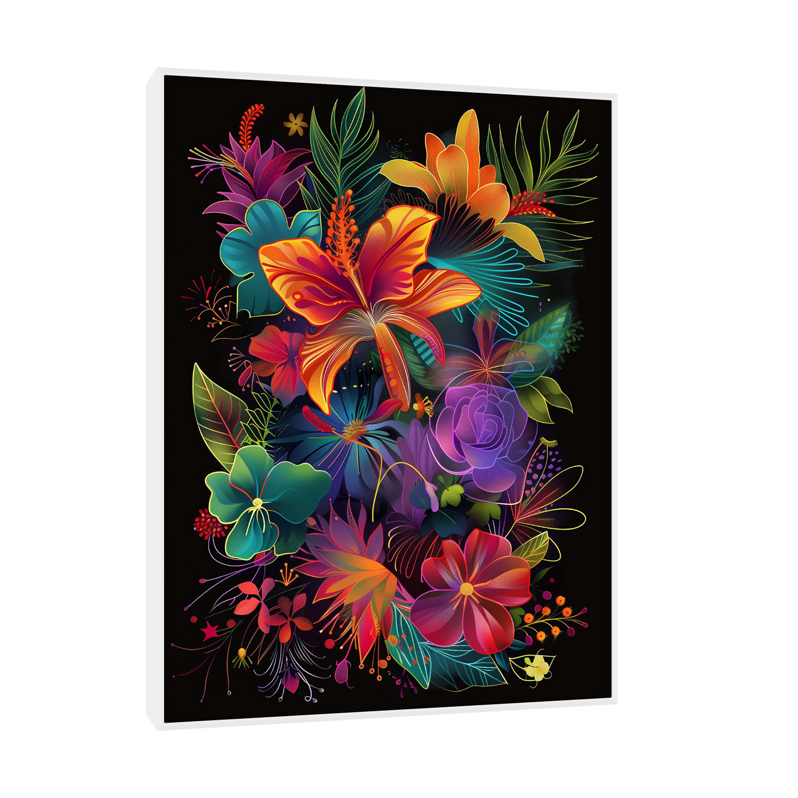 Umetnička slika ​Neon cveće na platnu - NS Canvas Shop