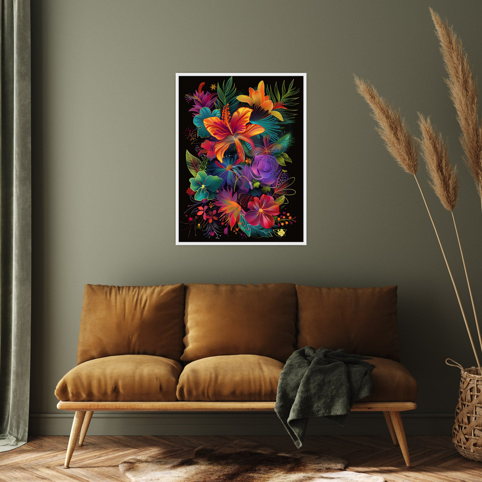 Umetnička slika ​Neon cveće na platnu - NS Canvas Shop