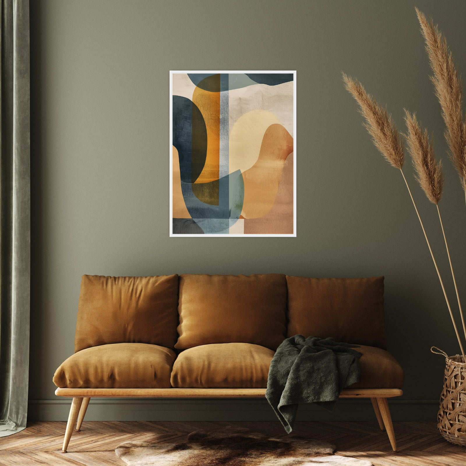 Umetnička slika ​Oker i plava apstraktna kompozicija na platnu - NS Canvas Shop
