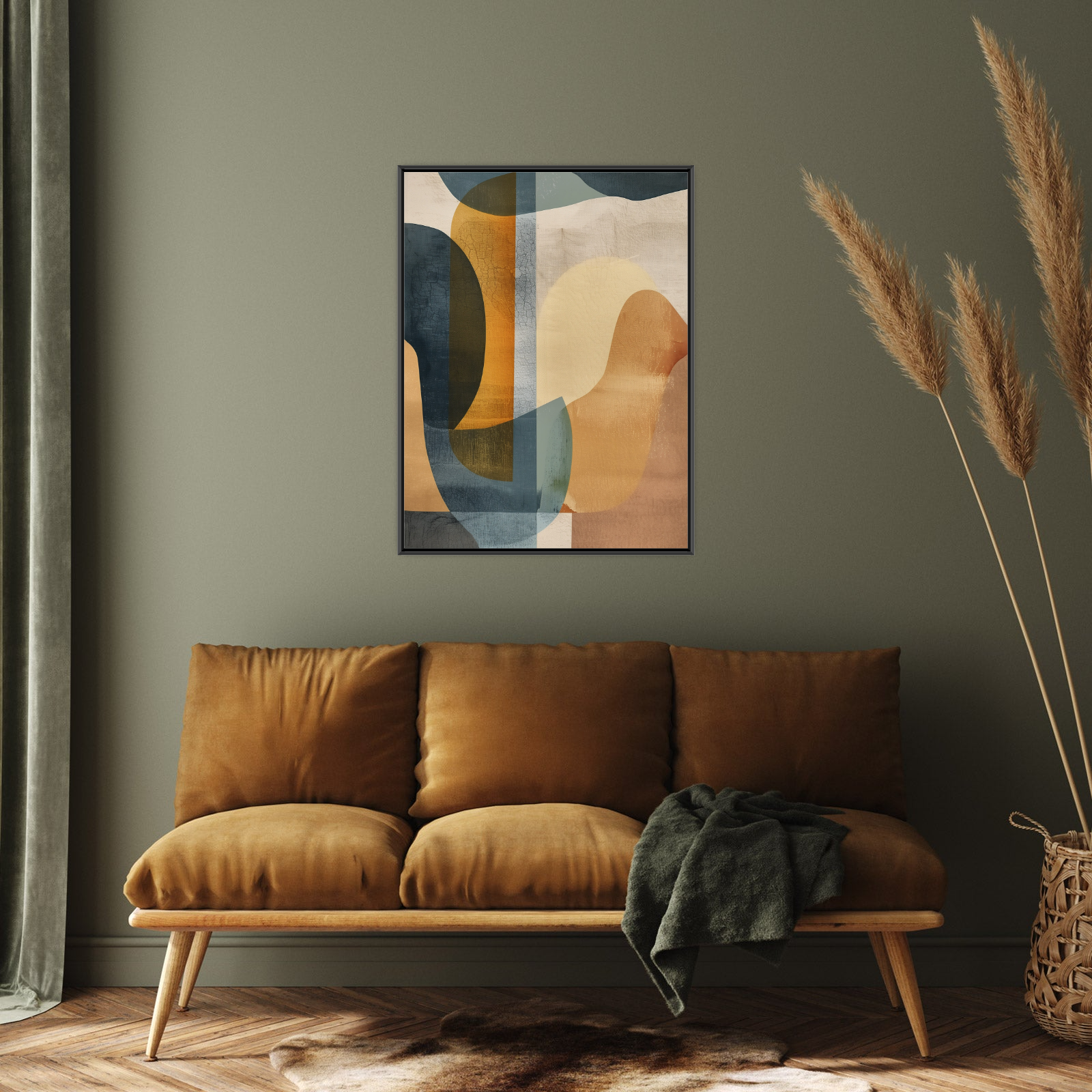 Umetnička slika ​Oker i plava apstraktna kompozicija na platnu - NS Canvas Shop