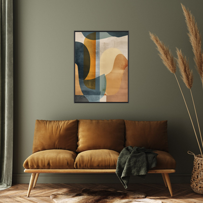 Umetnička slika ​Oker i plava apstraktna kompozicija na platnu - NS Canvas Shop