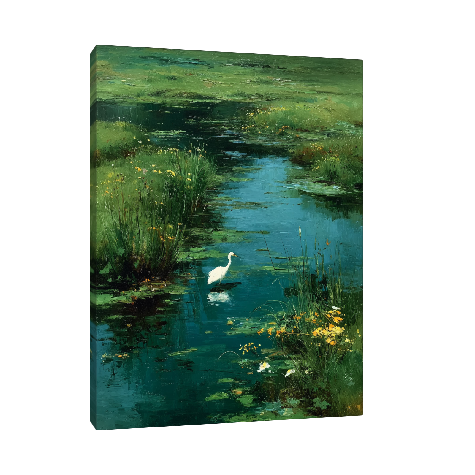 Pejzaž sa potokom i pticom