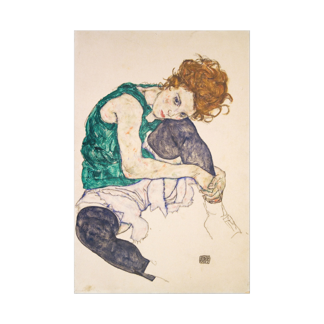 Umetnička slika ​Seated Woman with Bent Knees, Egon Schiele na platnu - NS Canvas Shop