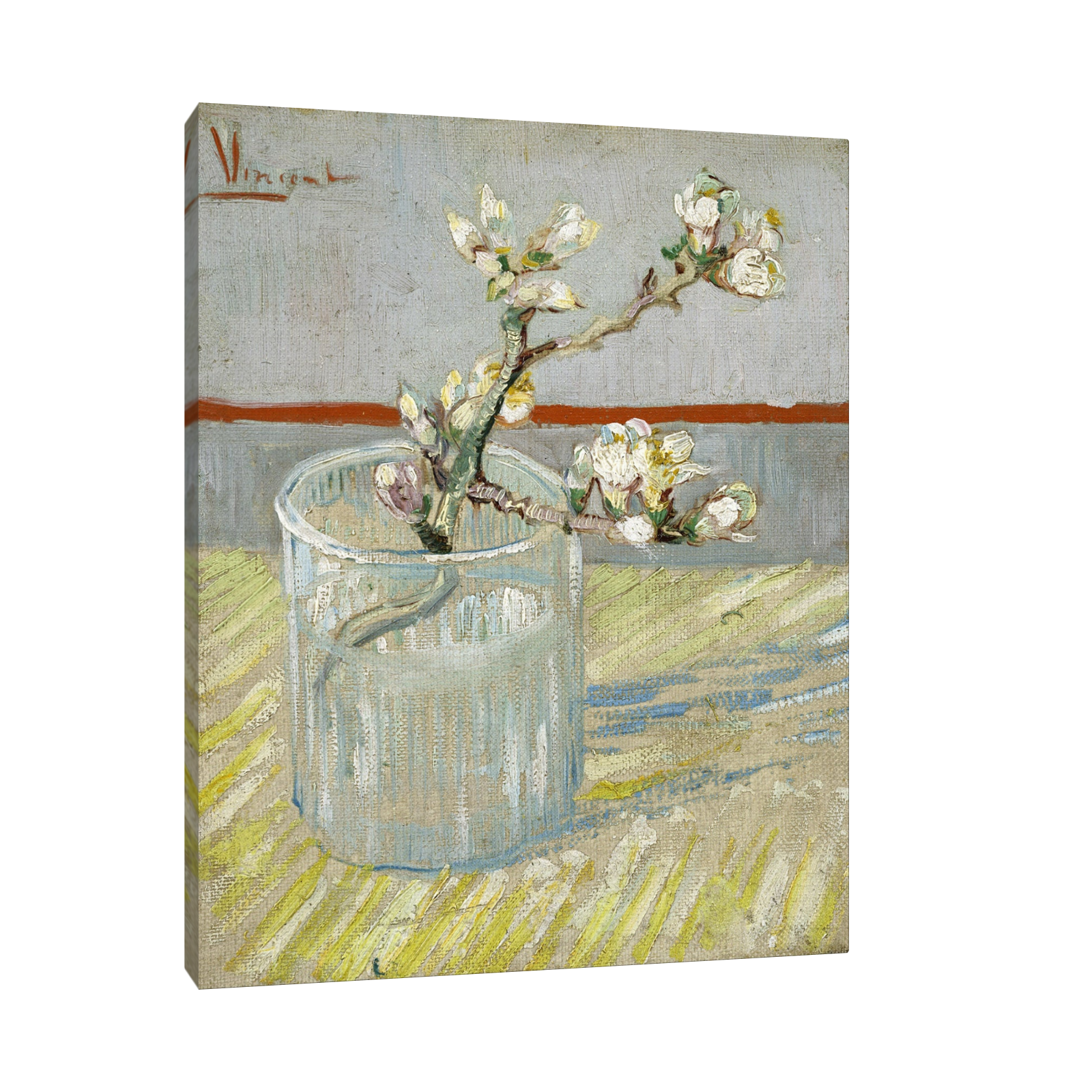 Umetnička slika ​Sprig of flowering almond in a glass, Vincent van Gogh na platnu - NS Canvas Shop