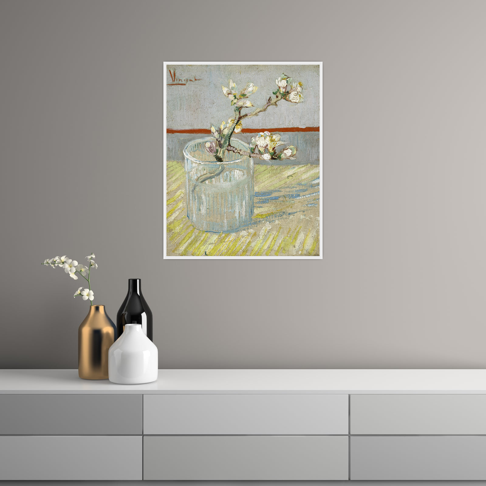 Umetnička slika ​Sprig of flowering almond in a glass, Vincent van Gogh na platnu - NS Canvas Shop