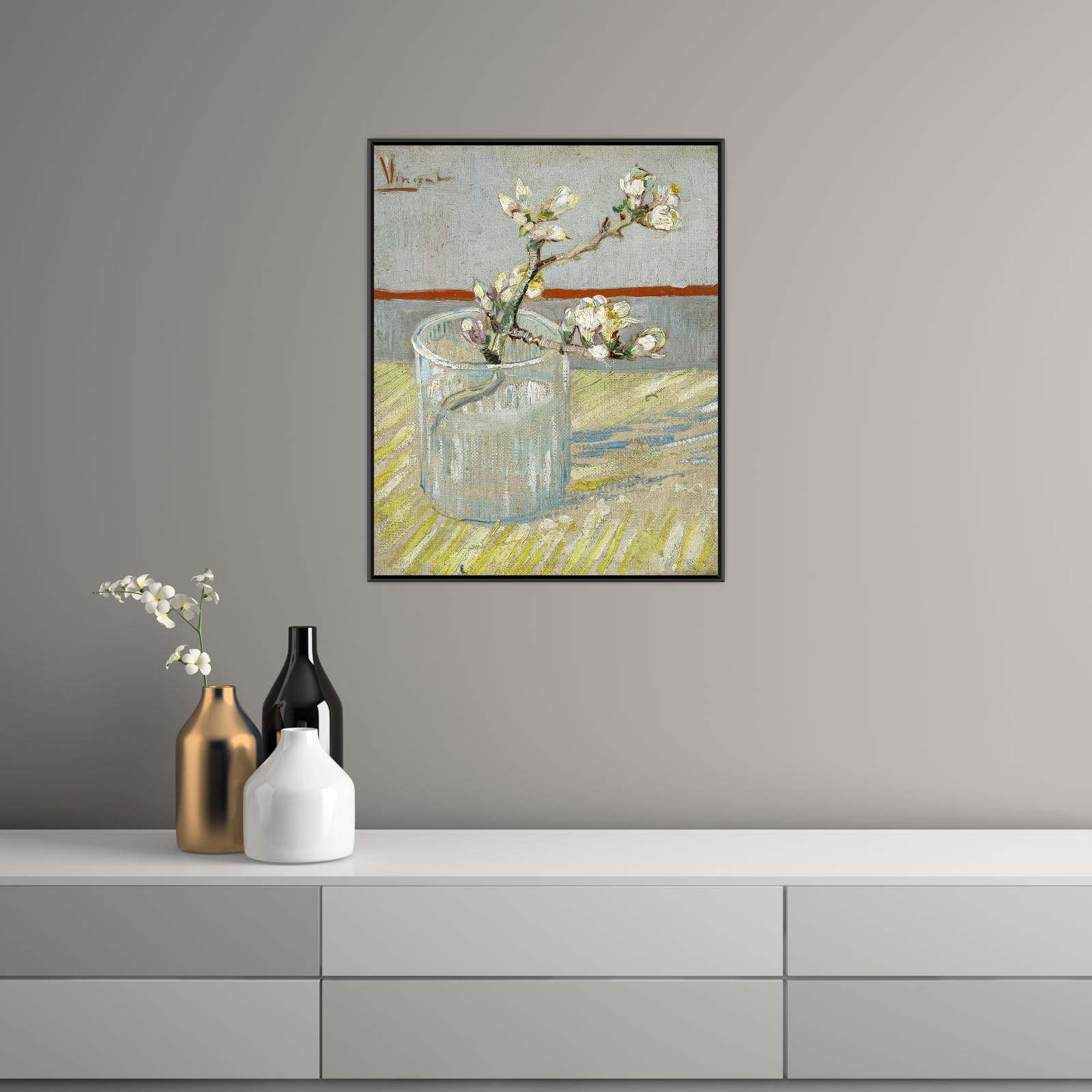 Umetnička slika ​Sprig of flowering almond in a glass, Vincent van Gogh na platnu - NS Canvas Shop