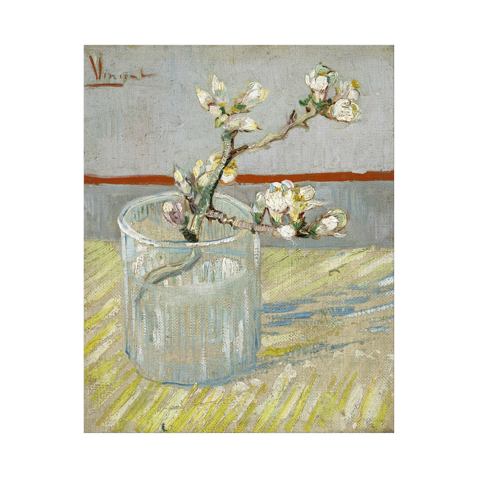 Umetnička slika ​Sprig of flowering almond in a glass, Vincent van Gogh na platnu - NS Canvas Shop