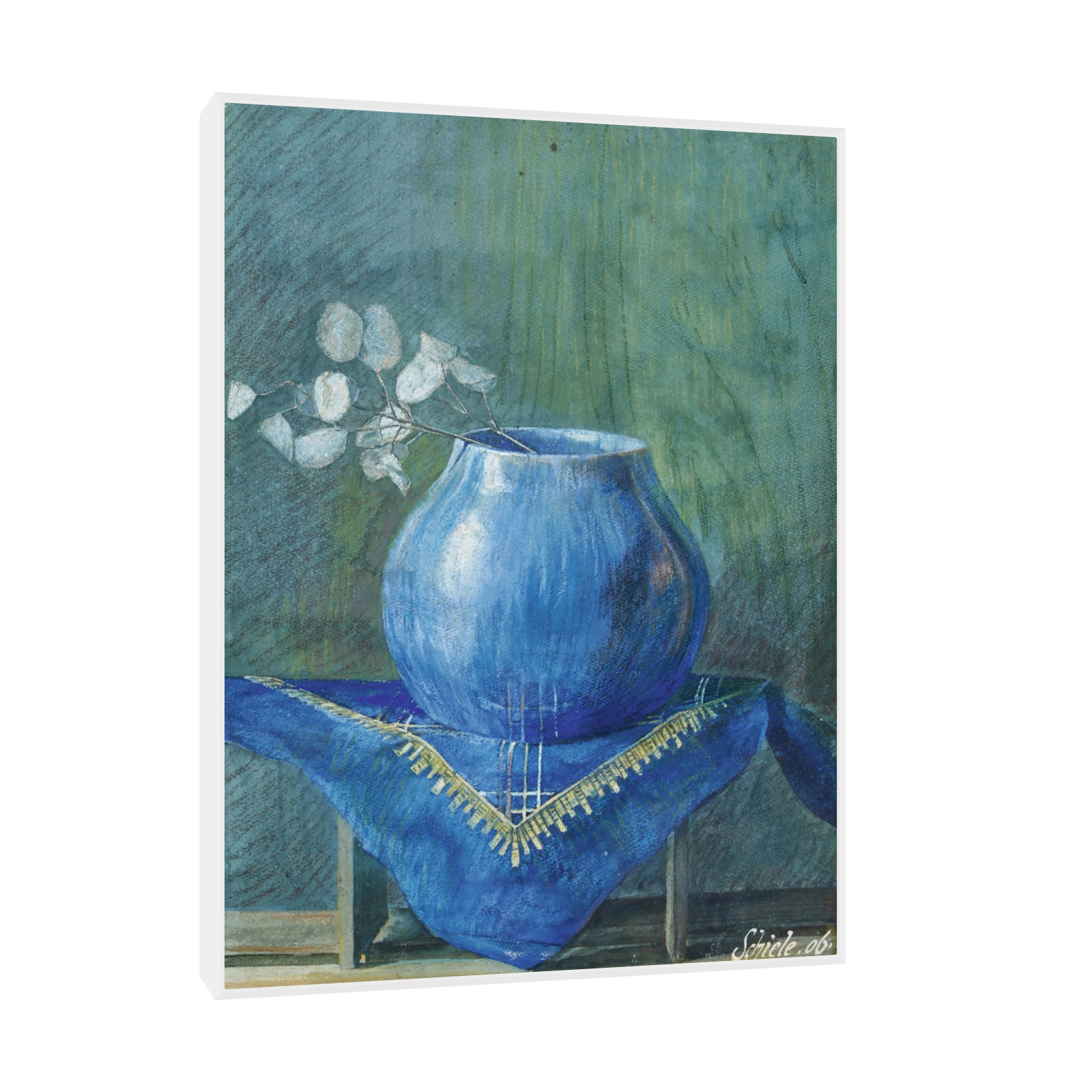 Umetnička slika ​Still Life of a Moneyplant Branch in Blue Vase, Egon Schiele na platnu - NS Canvas Shop