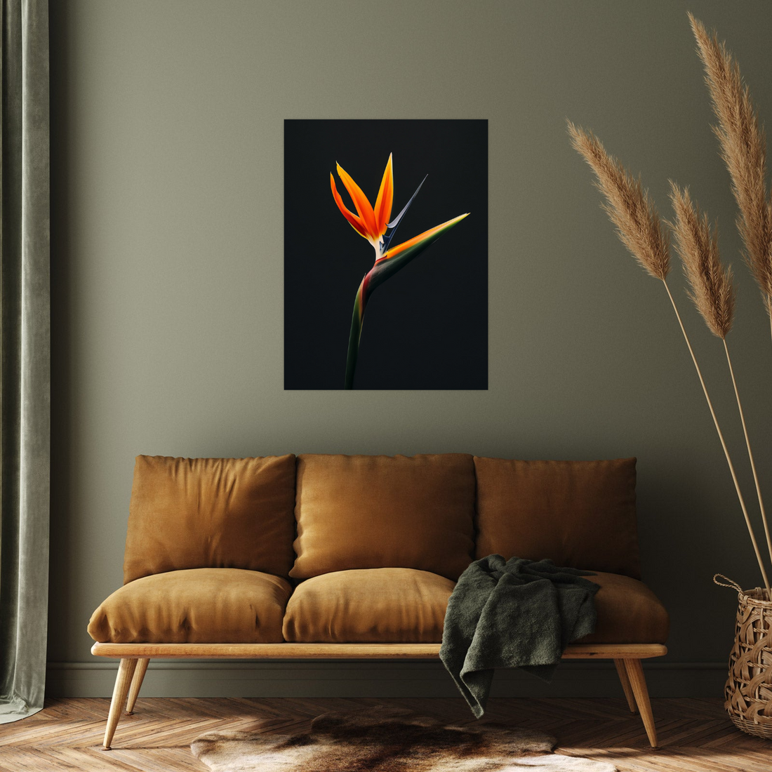 Umetnička slika ​Strelitzia  na crnu pozadinu na platnu - NS Canvas Shop