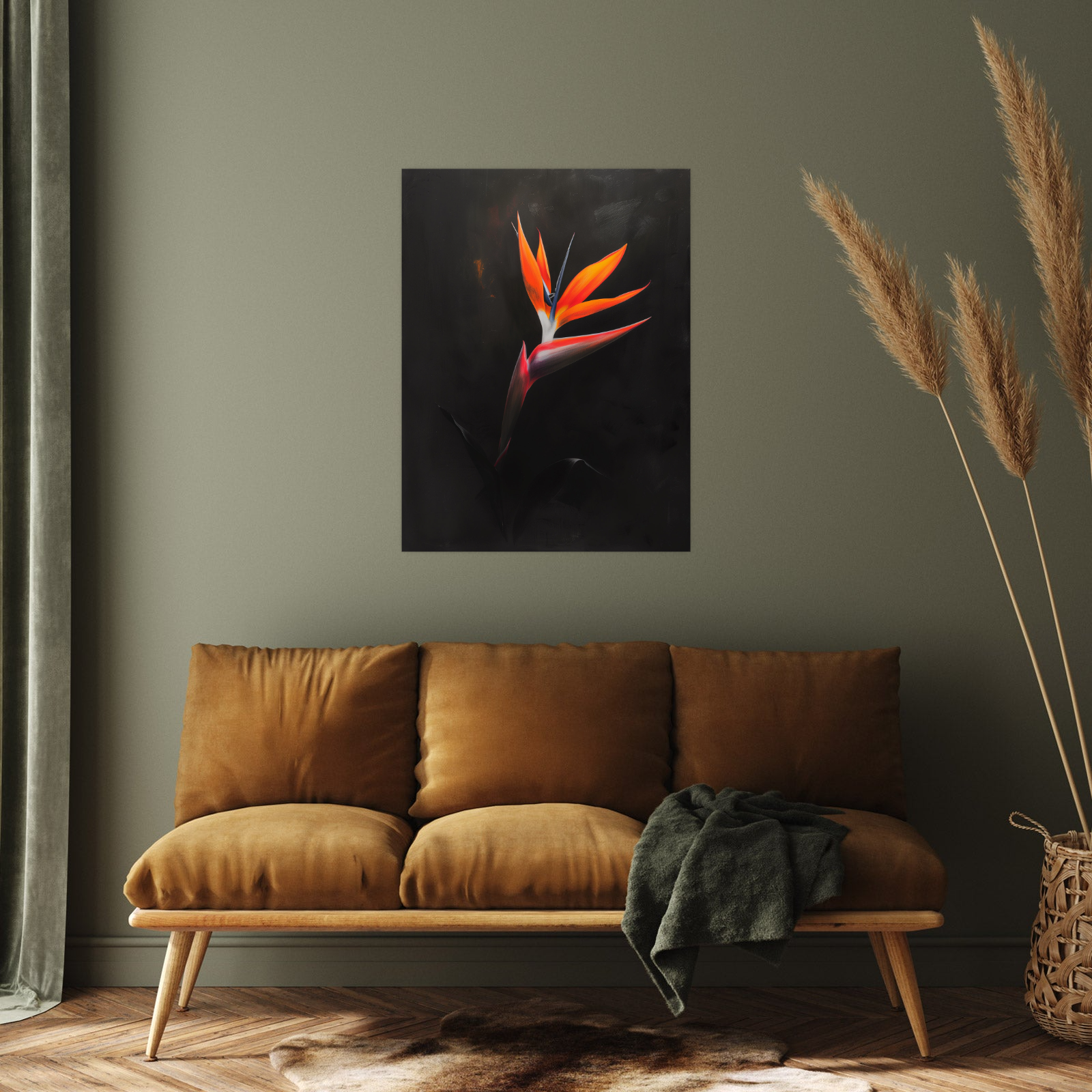 Umetnička slika ​Strelitzia  na crnu pozadinu II na platnu - NS Canvas Shop