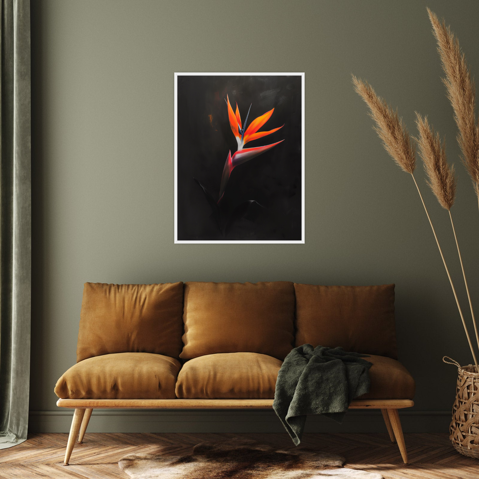 Umetnička slika ​Strelitzia  na crnu pozadinu II na platnu - NS Canvas Shop