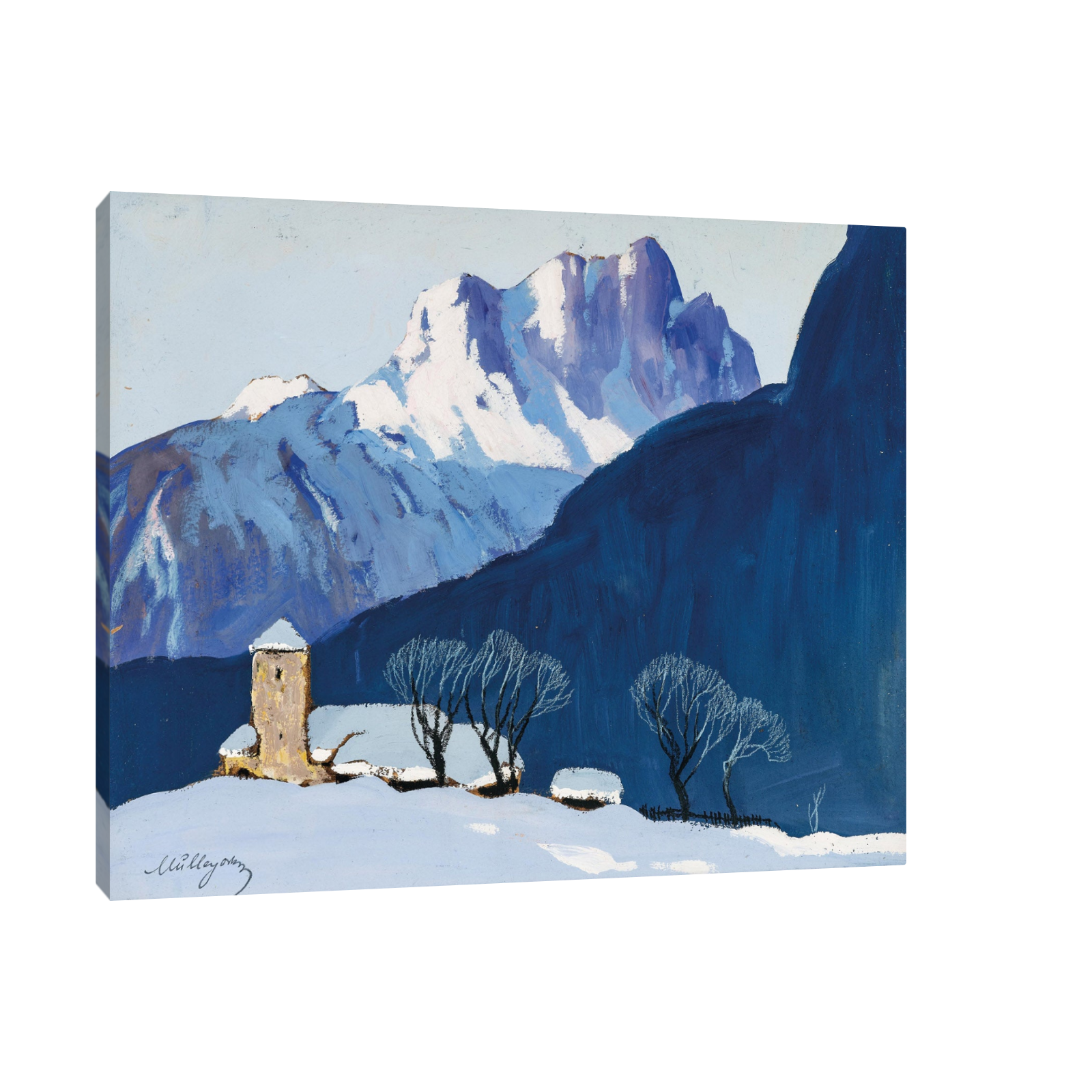 Umetnička slika ​Winterlandschaft vor Bergkulisse, Oskar Mulley na platnu - NS Canvas Shop