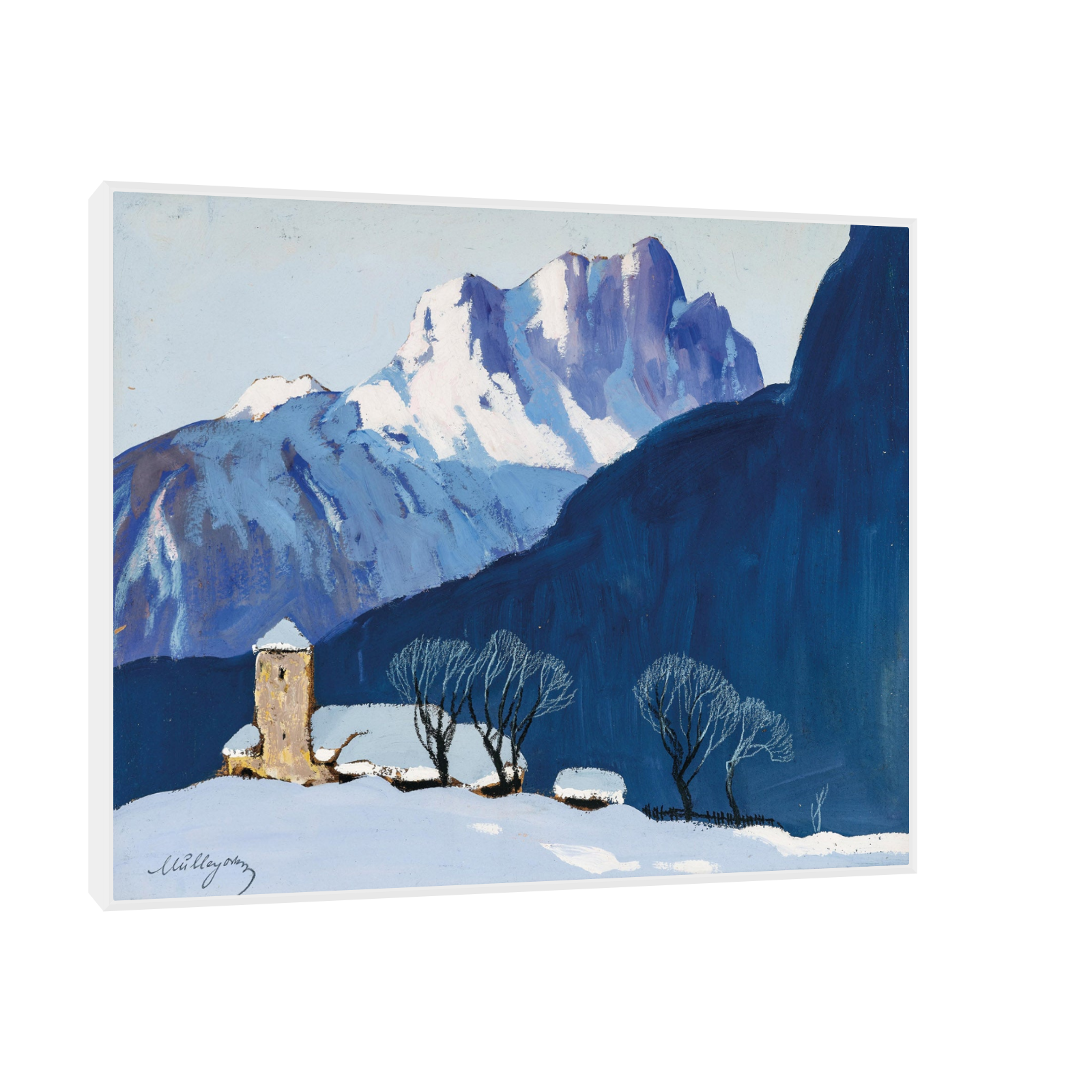 Umetnička slika ​Winterlandschaft vor Bergkulisse, Oskar Mulley na platnu - NS Canvas Shop