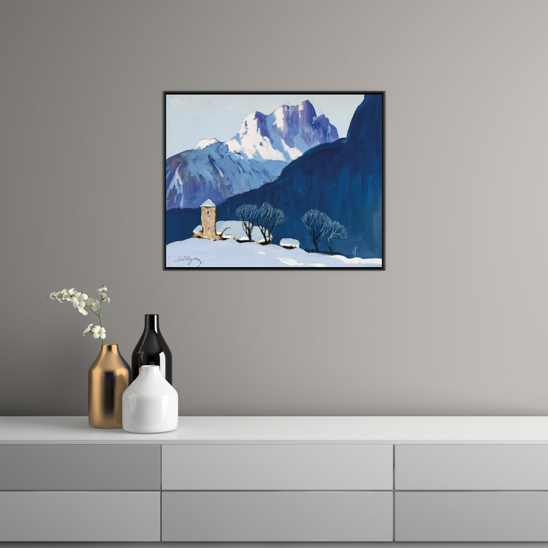 Umetnička slika ​Winterlandschaft vor Bergkulisse, Oskar Mulley na platnu - NS Canvas Shop
