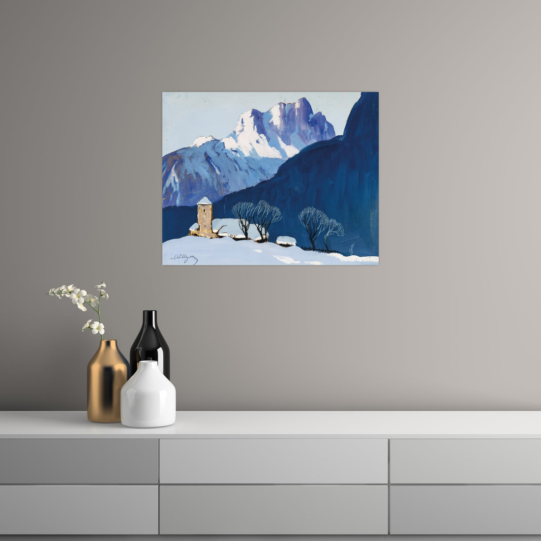 Umetnička slika ​Winterlandschaft vor Bergkulisse, Oskar Mulley na platnu - NS Canvas Shop