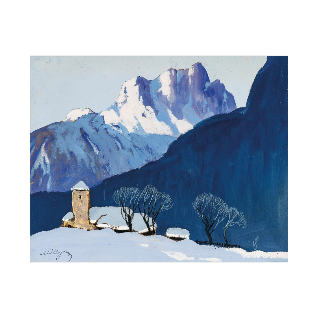 Umetnička slika ​Winterlandschaft vor Bergkulisse, Oskar Mulley na platnu - NS Canvas Shop
