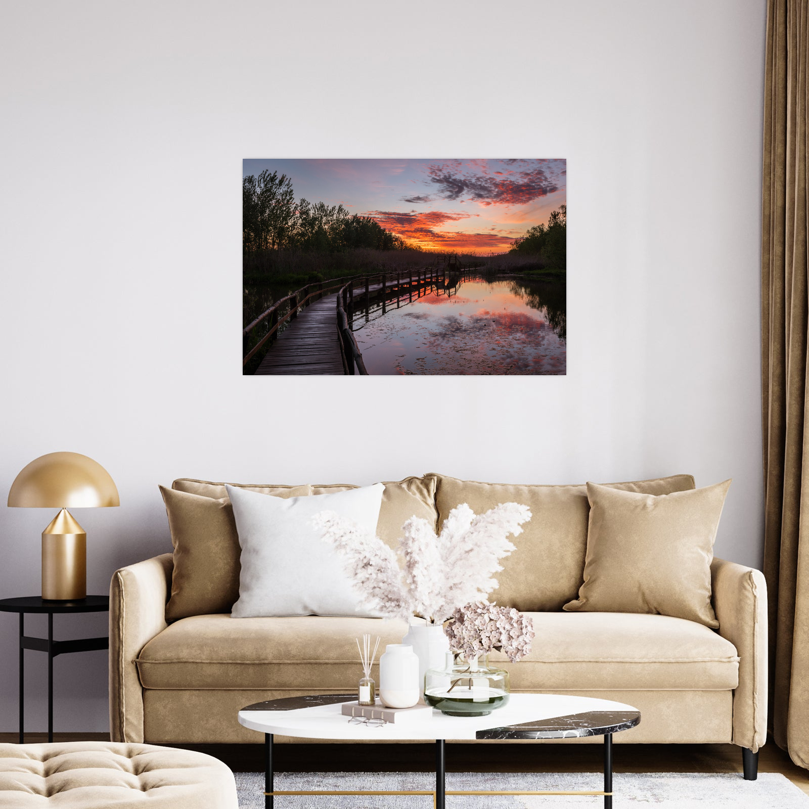 Umetnička slika ​Zalazak sunca i most na platnu - NS Canvas Shop
