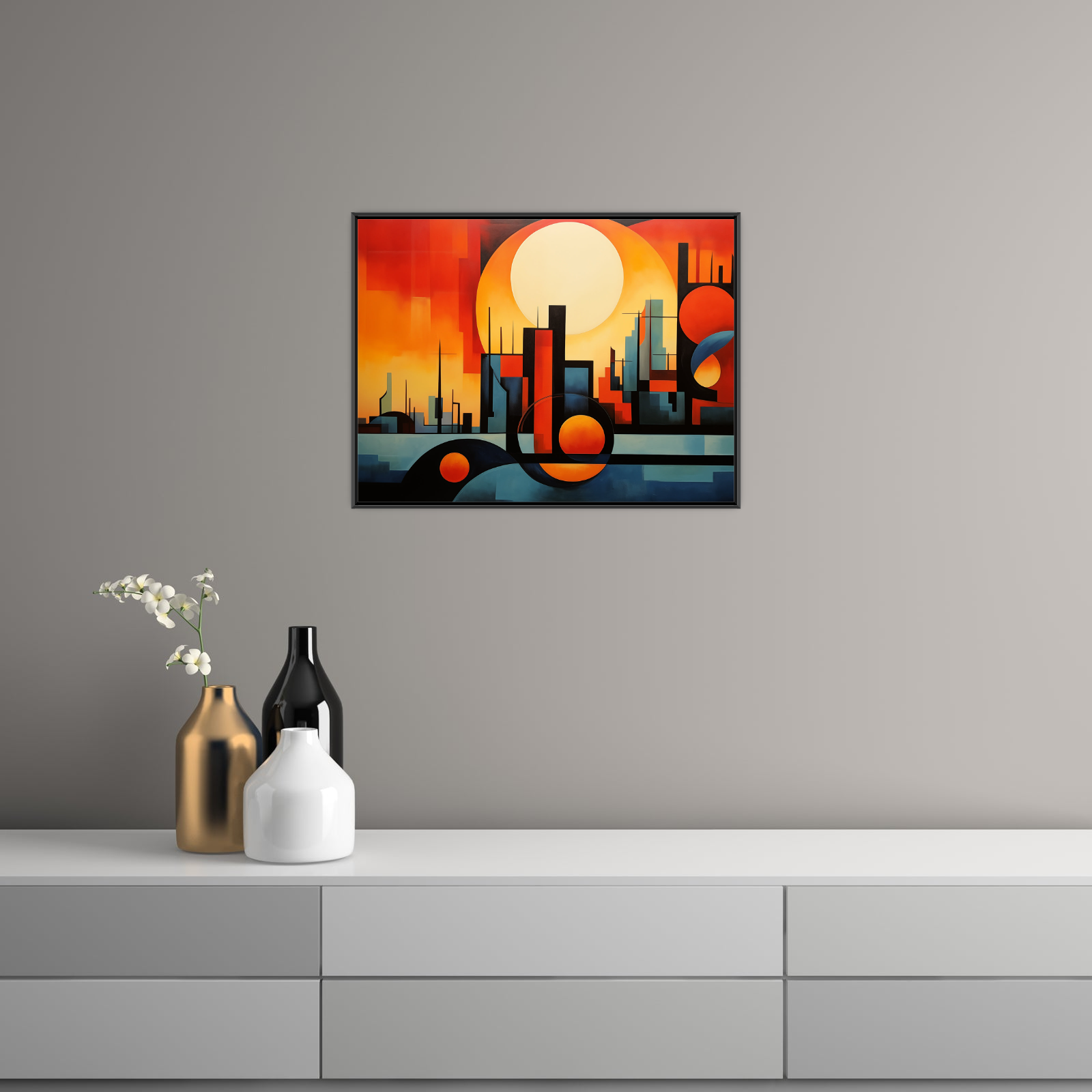 Umetnička slika ​Zalazak sunca u gradu na platnu - NS Canvas Shop