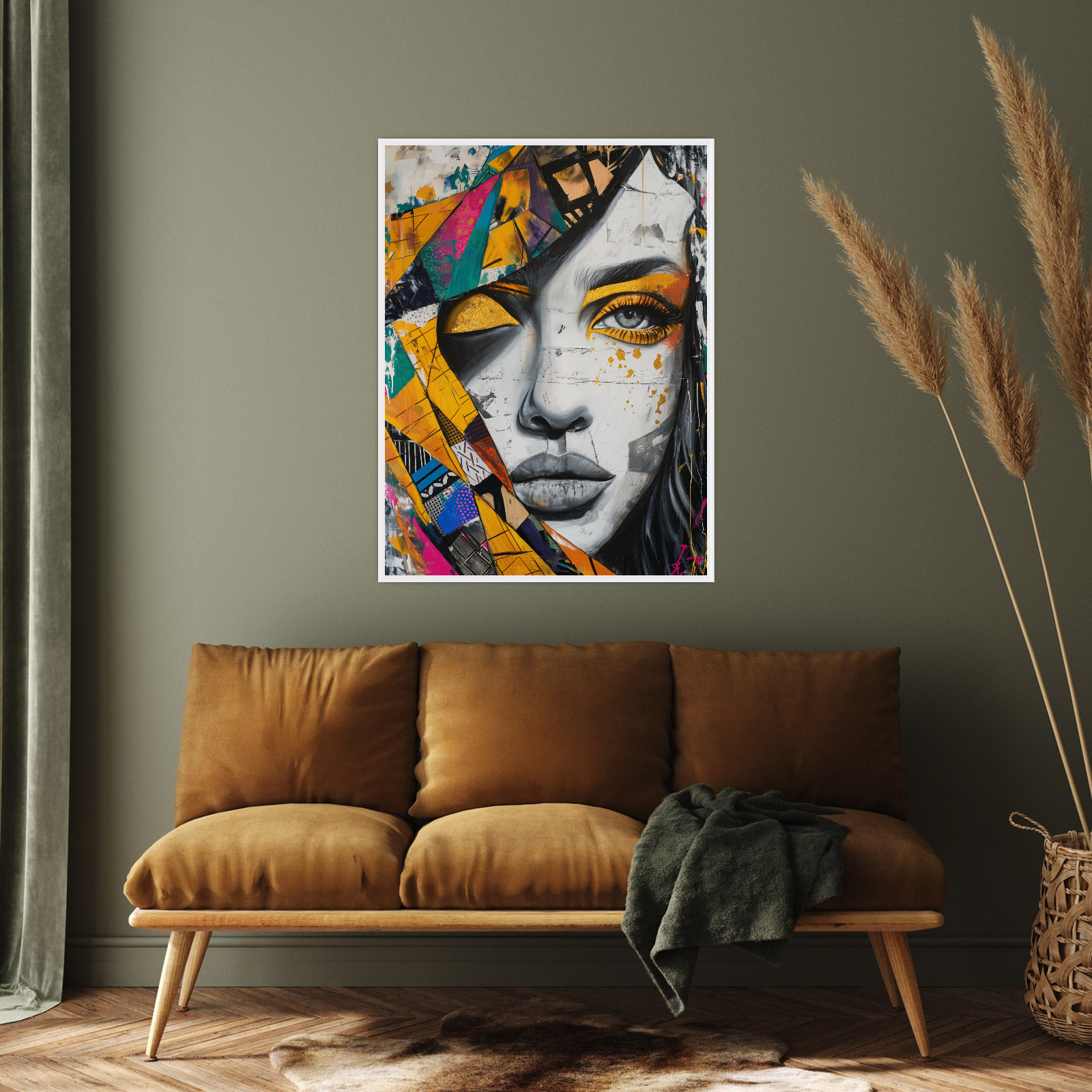 Umetnička slika ​Žena sa šarenom maramom na platnu - NS Canvas Shop