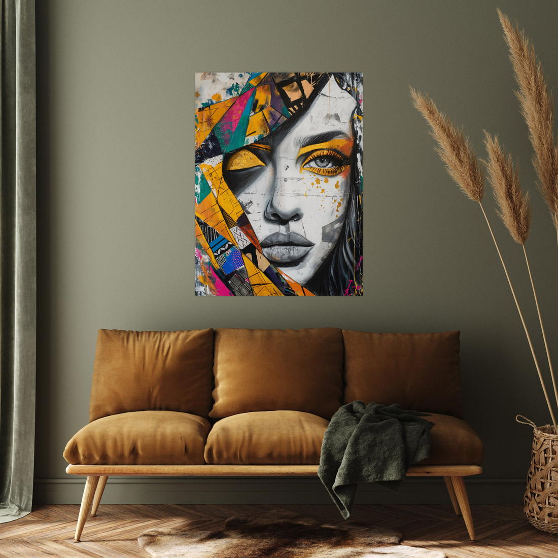 Umetnička slika ​Žena sa šarenom maramom na platnu - NS Canvas Shop