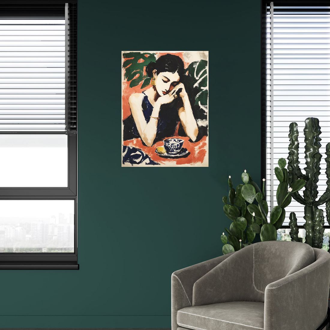 Ženski portret sa šoljicom kafe