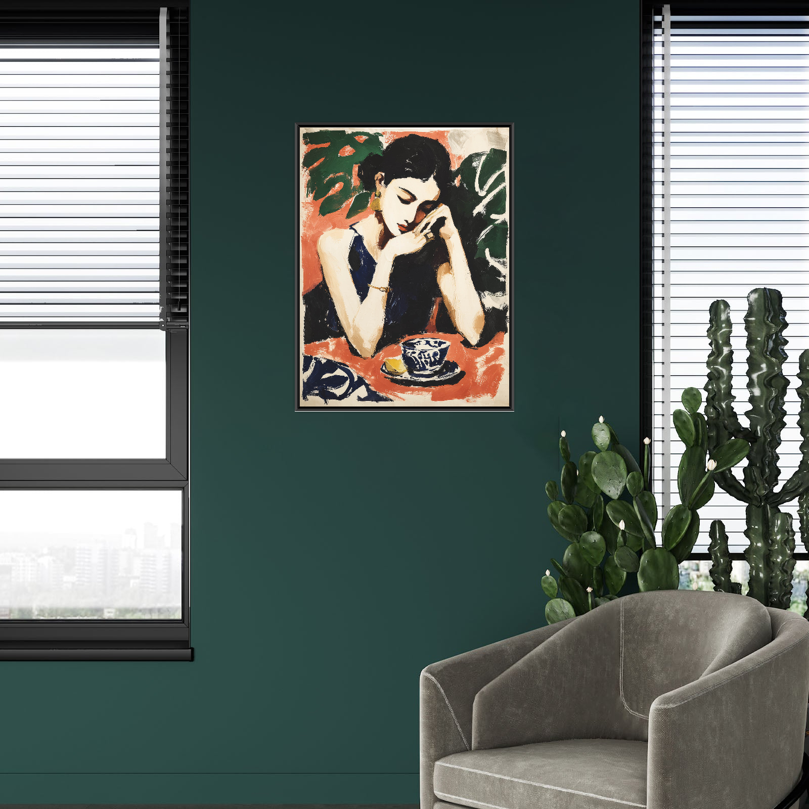 Ženski portret sa šoljicom kafe